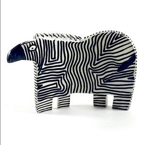 Hand painted African soapstone zebra figurine dish